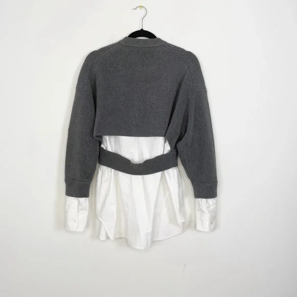 Alexander Wang Bilayer Crew Neck Oxford Cardian Sweater